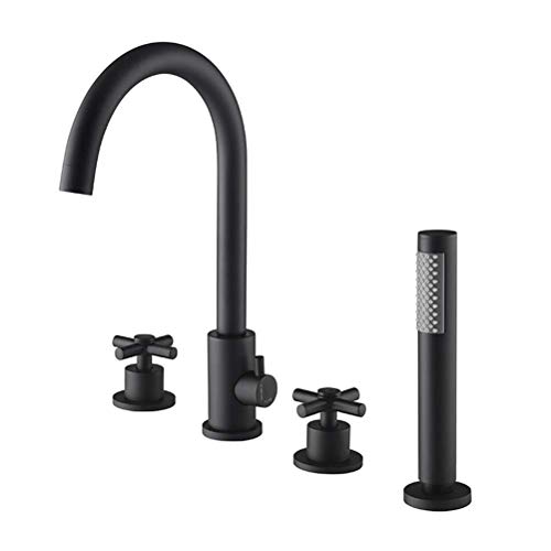 Badewanne Wasserhahn mit Dusche, Schwarz/Gold/Chrom -Badmixer Badezimmer Dusche Wasserhahn Wasserfall Messing Ventil Bad Duschmischmischer zwei Griffe vier Löcher Badewanne Taps Set, Chrom Badewanne Wasserhahn mit Dusche, Schwarz/Gold/Chrom -Badmixer Badezimmer Dusche Wasserhahn Wasserfall Messing Ventil Bad Duschmischmischer zwei Griffe vier Löcher Badewanne Taps Set, Chrom von CHCWR