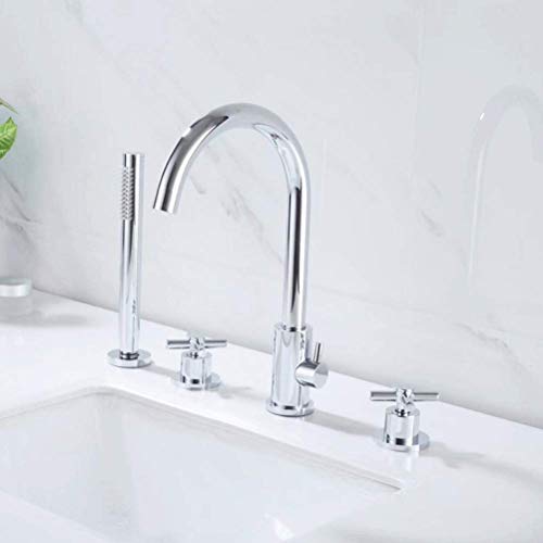 Badewanne Wasserhahn mit Dusche, Schwarz/Gold/Chrom -Badmixer Badezimmer Dusche Wasserhahn Wasserfall Messing Ventil Bad Duschmischmischer zwei Griffe vier Löcher Badewanne Taps Set, Chrom Badewanne Wasserhahn mit Dusche, Schwarz/Gold/Chrom -Badmixer Badezimmer Dusche Wasserhahn Wasserfall Messing Ventil Bad Duschmischmischer zwei Griffe vier Löcher Badewanne Taps Set, Chrom von CHCWR
