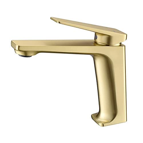 Basin Tippen Sie auf ein Griff ein Loch -Badezimmer -Wasserhahn mit heißem und kaltem Logo -Becken Wasserhahn Messing mit Belüftungsblättern Der Wasserfluss ist weich und bequem, verchromt von CHCWR