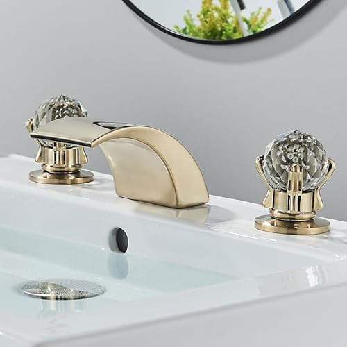 Chrom gebürstetes goldenes Badezimmer -Becken Wasserhahn heißer Kaltmixer Wasserhahn Drei Löcher Mixer Tap Deck Mount Kristallgriff Schwarz (gebürstetes Gold) von CHCWR