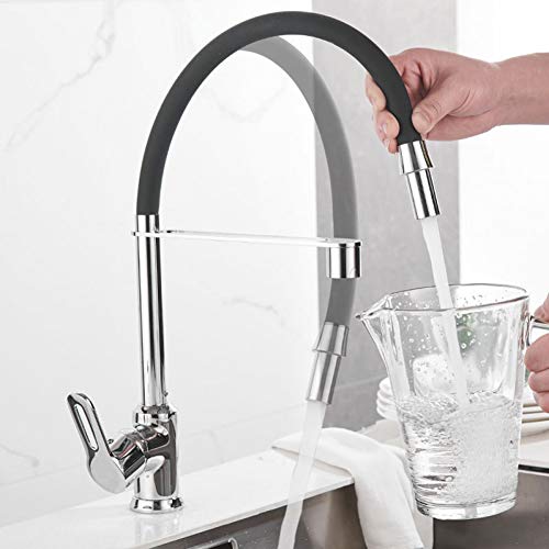 Chrom schwarzer Küchenspüle Wasserhahn 360 Grad Rotation Heißer kalter Kranheil moderne Pull Down einfache Wasserhähne von CHCWR