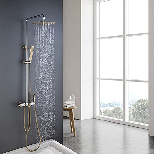 Duscharmatur -Set, Luxus -Niederschlags -Duschkopf mit Handheldspray, Bidet Sprayer, wandmontierte thermostatische Badewanne Wasserhahn Set, massives Messinggold, schwarze Rose Duscharmatur -Set, Luxus -Niederschlags -Duschkopf mit Handheldspray, Bidet Sprayer, wandmontierte thermostatische Badewanne Wasserhahn Set, massives Messinggold, schwarze Rose von CHCWR