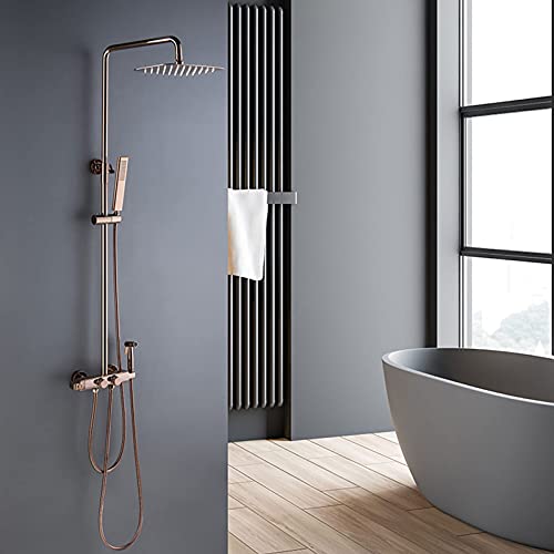 Duscharmatur -Set, Luxus -Niederschlags -Duschkopf mit Handheldspray, Bidet Sprayer, wandmontierte thermostatische Badewanne Wasserhahn Set, massives Messinggold, schwarze Rose Duscharmatur -Set, Luxus -Niederschlags -Duschkopf mit Handheldspray, Bidet Sprayer, wandmontierte thermostatische Badewanne Wasserhahn Set, massives Messinggold, schwarze Rose von CHCWR