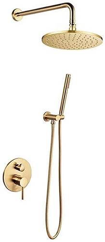 Duschsystem, versteckte Messing Dusch-Set Wand montiert gebürstete goldene Duschhahn mit 8-12 Zoll runden Messing mit Top-Spray-Regen-Duschkopf und Handdusche, luxuriöses Duschset, Duschsystem, versteckte Messing Dusch-Set Wand montiert gebürstete goldene Duschhahn mit 8-12 Zoll runden Messing mit Top-Spray-Regen-Duschkopf und Handdusche, luxuriöses Duschset, von CHCWR