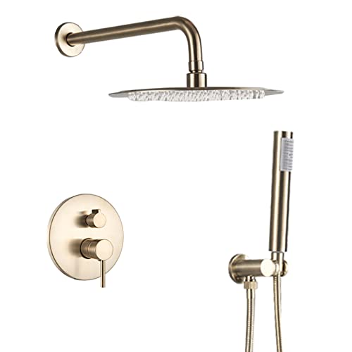 Duschsystem Messing versteckter Duscharmaturen Set gebürstete goldene Wandmotor-Duschmischer Tippset mit Handdusche und Wasserfall Overhead Duschkopf Modernes Design einfach Installation, 12 Zoll-a Duschsystem Messing versteckter Duscharmaturen Set gebürstete goldene Wandmotor-Duschmischer Tippset mit Handdusche und Wasserfall Overhead Duschkopf Modernes Design einfach Installation, 12 Zoll-a von CHCWR