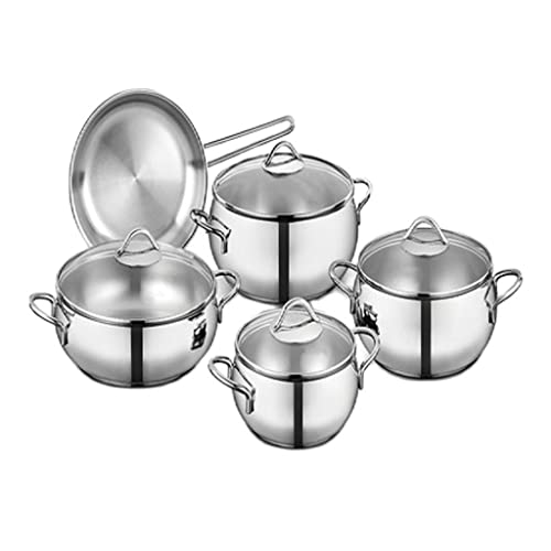 Edelstahl-Kochgeschirrset Set Supentopf 6-Stück Glasabdeckung Multifunktionales Nicht-Stick-Bratpfanne Küche Küche (Farbe: Silber, Größe: 3pcs) Vision von CHCWR