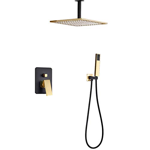 Gold- und Schwarz -Regenmixer -Dusche Combo Set Decken Deckenmontaged Bad Duschbarde Set mit Niederschlagsdusche, Handheld -Dusche, 8 Zoll, 8 Zoll von CHCWR