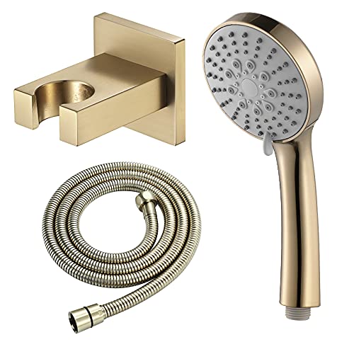 Handheld Duschkopf Set Universal gebürstete goldene Handheld -Duschkopf -Set mit 5 -Modus -Wasser, Hochdruck Handheld -Duschsprühgerät mit 1,5 m Edelstahl -Duschschlauch, Messinghalter von CHCWR
