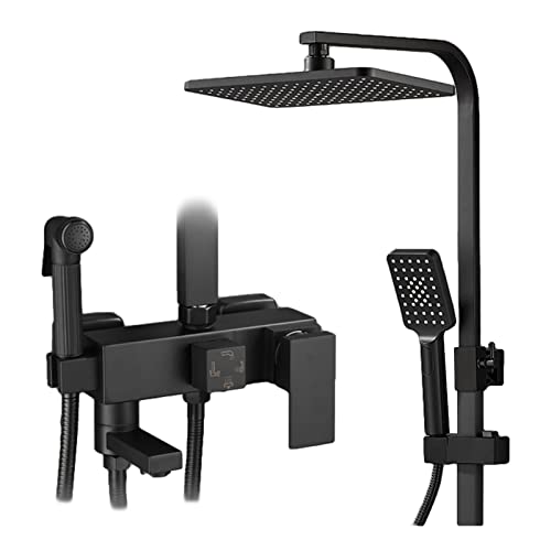 Handheld Duschkopf und Regendusche Kombination Hochdruck 6 Funktion Badezimmer Dusche mit Schlauch und Halter, schwarz (schwarz a) von CHCWR