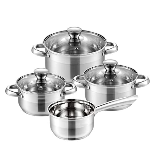 Kochgeschirrset Edelstahl 7-Stück Küchenkochkochtopf und Pfanne, Topf, Auflauf, Dampfer, Frypan mit Glasdeckel von CHCWR