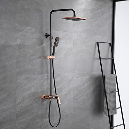 Luxus Roségold schwarzes Dusch Set mit Messing -Diverter -Mixer Niederschlag Duschkopf Heiße und kalte Bedienelemente Wandmontage Badezimmer Duschsystem von CHCWR