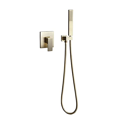 Messing Wandmontage Badezimmer Dusche Wasserhahn Set Square Duschkopfmischer Haken Hand Duschkopf Pinsel Gold in der Wand Badezimmer Wasserhähne Messing Wandmontage Badezimmer Dusche Wasserhahn Set Square Duschkopfmischer Haken Hand Duschkopf Pinsel Gold in der Wand Badezimmer Wasserhähne von CHCWR