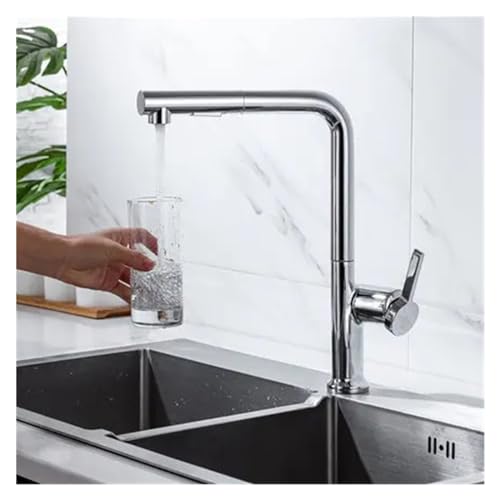 Moderner Ausziehen Küchenarmatur mit 360 Rotationsdüse Messing Finish Kalt und heißes Wasser Waschbecken Mixer gebürstet Gold/Schwarz/Chrom Finish perfekt für Badezimmer Eitelkeit von CHCWR