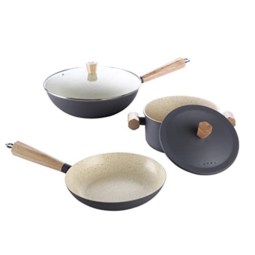 Pot Set Set Wok Suppe Topf Nicht-Stall-Bratpfanne Suppe Topf Drei-Töpfer-Set mit Deckküche Kochtopf von CHCWR