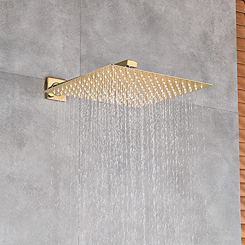Quadratregen Duschkopf Gold, Badezimmer Ultradeiner Regenduschkopf mit Duscharm, Duschzubehör, wandmontierte Duschkopfset, 12 Zoll, 12 Zoll von CHCWR