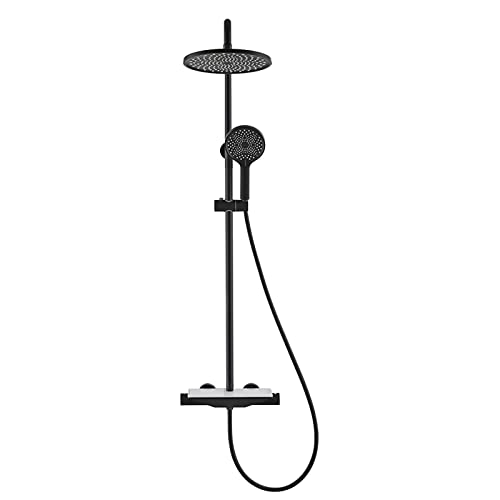 Regendusche mit 10 Zoll Duschkopf, thermostatischer Dusche Wasserhahn Set Wandmontage Dusche Kombination Set Messing Regenmischer Dusche mit Wasserfall Wanne Spout, 3 Modi Handheld Dusche, Schwarz Regendusche mit 10 Zoll Duschkopf, thermostatischer Dusche Wasserhahn Set Wandmontage Dusche Kombination Set Messing Regenmischer Dusche mit Wasserfall Wanne Spout, 3 Modi Handheld Dusche, Schwarz von CHCWR