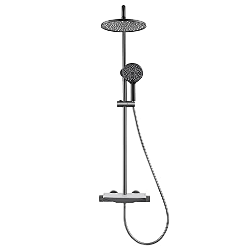 Regendusche mit 10 Zoll Duschkopf, thermostatischer Dusche Wasserhahn Set Wandmontage Dusche Kombination Set Messing Regenmischer Dusche mit Wasserfall Wanne Spout, 3 Modi Handheld Dusche, Schwarz Regendusche mit 10 Zoll Duschkopf, thermostatischer Dusche Wasserhahn Set Wandmontage Dusche Kombination Set Messing Regenmischer Dusche mit Wasserfall Wanne Spout, 3 Modi Handheld Dusche, Schwarz von CHCWR