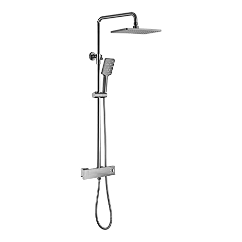 Regendusche mit Duschkopf, thermostatischer Dusche Wasserhahn gesetzter Wandmontage Duschkombination Set Messing Regenmixer Dusche mit Wasserfall Badewanne, 3 Modi Handheld dusche, schwarz Regendusche mit Duschkopf, thermostatischer Dusche Wasserhahn gesetzter Wandmontage Duschkombination Set Messing Regenmixer Dusche mit Wasserfall Badewanne, 3 Modi Handheld dusche, schwarz von CHCWR
