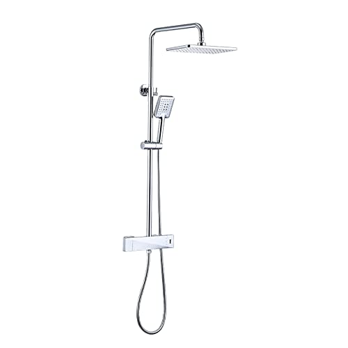 Regendusche mit Duschkopf, thermostatischer Dusche Wasserhahn gesetzter Wandmontage Duschkombination Set Messing Regenmixer Dusche mit Wasserfall Badewanne, 3 Modi Handheld dusche, schwarz Regendusche mit Duschkopf, thermostatischer Dusche Wasserhahn gesetzter Wandmontage Duschkombination Set Messing Regenmixer Dusche mit Wasserfall Badewanne, 3 Modi Handheld dusche, schwarz von CHCWR