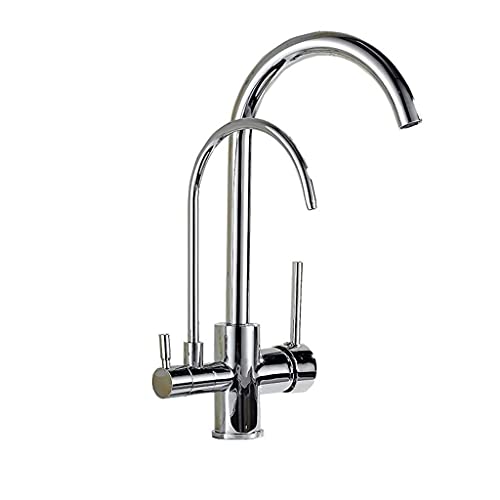 Rotierender Küchenarmatur 2 Stangenküchenarmaturmischungshahn mit zwei Griffen Trinkwasserbecken Wasserhahn (Farbe: Silbergröße: Einen Größe) von CHCWR