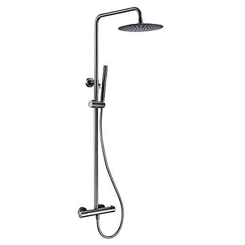 Thermostatischer Duschmixer-Set, Multifunktionswandhalterung freiliegender Duschsäule-Badezimmerhahn mit Diverter-Regenkopf, solides Messing Duschsystem Set mit Duschkopf und Dusch Ho, Chrom-10 Zoll Thermostatischer Duschmixer-Set, Multifunktionswandhalterung freiliegender Duschsäule-Badezimmerhahn mit Diverter-Regenkopf, solides Messing Duschsystem Set mit Duschkopf und Dusch Ho, Chrom-10 Zoll von CHCWR