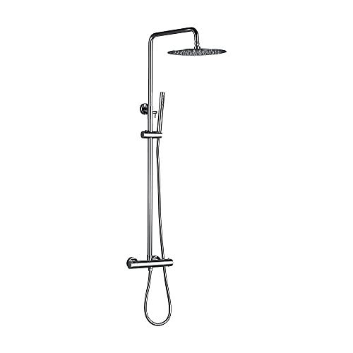 Thermostatischer Duschmixer-Set, Multifunktionswandhalterung freiliegender Duschsäule-Badezimmerhahn mit Diverter-Regenkopf, solides Messing Duschsystem Set mit Duschkopf und Dusch Ho, Chrom-10 Zoll Thermostatischer Duschmixer-Set, Multifunktionswandhalterung freiliegender Duschsäule-Badezimmerhahn mit Diverter-Regenkopf, solides Messing Duschsystem Set mit Duschkopf und Dusch Ho, Chrom-10 Zoll von CHCWR