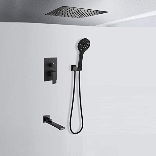 Versteckte Duschmixer-Set mit Mixerventil 2 Wege moderne Duschen für Badezimmer, verstecktes Duschpaket Kupfer eingebauter Quadratnweiß Duschkopf Schwarz-Decken-A_30 cm, Deckena-30 cm von CHCWR