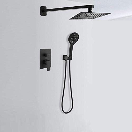 Versteckte Duschmixer-Set mit Mixerventil 2 Wege moderne Duschen für Badezimmer, verstecktes Duschpaket Kupfer eingebauter Quadratnweiß Duschkopf Schwarz-Decken-A_30 cm, Deckena-30 cm von CHCWR