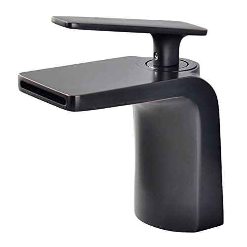 Wasserfallbecken Hahn Heiß und kaltes Wasser Badezimmer Wasserhahn Messing Einer Griff Basin Wasserhahn Das Wasser ist weich und spritzt nicht mit zwei Schläuchen, schwarz (Gold). von CHCWR