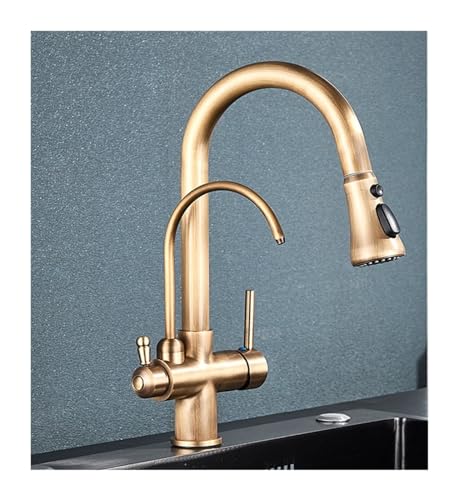 Wasserhahn, matt schwarzer Küchenfilter Kran Ausziehen Spray 360 Rotary Filter Wasserhahn Dual Wassermodus Spüle Küchenarmatur (Farbe: Schwarz golden) von CHCWR