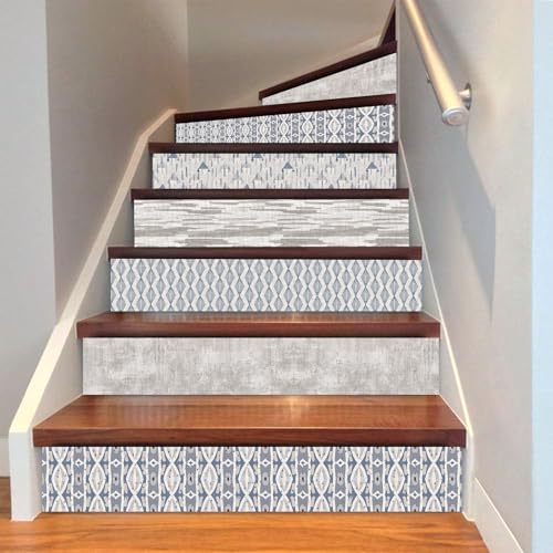 CHDITB 11 Stück Treppentapete Selbstklebende,Boho Treppenaufkleber,Blaue Streifen Treppenheber Wandsticker,18x100cm,Treppenstufen Deko Treppenheber Vinyl Aufkleber,Treppensticker für Wohnzimmer von CHDITB