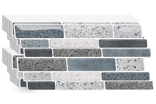 CHDITB 16 Stück Graue Klebefliesen,Küchen Fliesenaufkleber Marmor,Wandfliesen Selbstklebend,Badezimmer Selbstklebende Fliesendekor,Mosaik Fliesenaufkleber Bad,Blau Wandsticker Backstein(26.4x12cm) von CHDITB