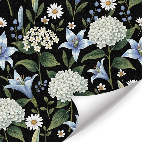 CHDITB Dunkle Blumen Tapete,Blumen Möbelfolie Klebefolie,Vintage Schwarz Tapete Selbstklebend,Schlafzimmer Tapete (44x300cm)Schwarze Pflanzen Möbelfolie Aufkleber,Klebefolie Möbelaufkleber Badezimmer von CHDITB
