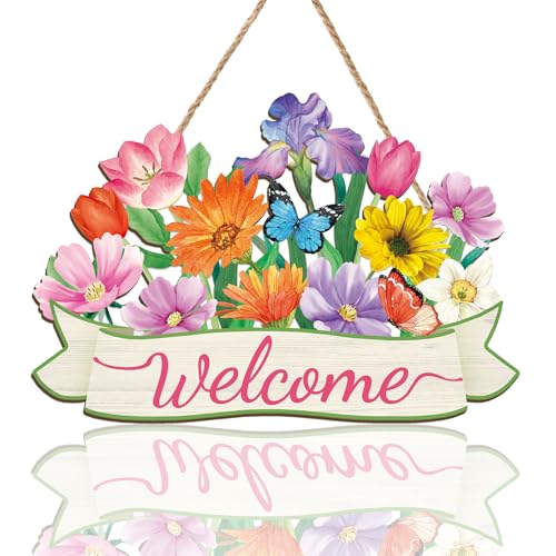 CHDITB Frühling Willkommen Schild, Blumen Schmetterling Willkommensschild, Wanddeko für Zuhause, Wandkranz Veranda Haustür, 29 cm x 19.5 cm, Eisen, Schilder CHDITB Frühling Willkommen Schild, Blumen Schmetterling Willkommensschild, Wanddeko für Zuhause, Wandkranz Veranda Haustür, 29 cm x 19.5 cm, Eisen, Schilder von CHDITB