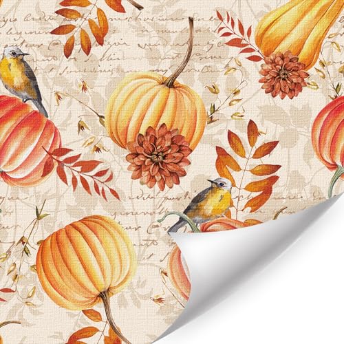 CHDITB Herbstdeko,Gelb Herbst Tapete Kürbis,Selbstklebende Tapete Thanksgiving Ernte(44x300cm) Vintage Herbst Ahornblatt Kürbis Wandtattoo,Herbstdeko Ernte Aufkleber für Baumschulen Schlafzimmer von CHDITB
