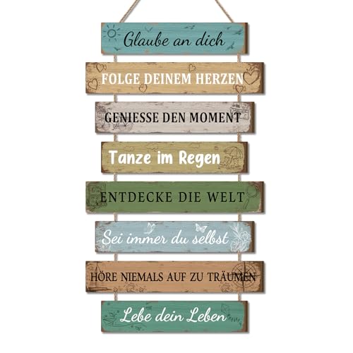 CHDITB Insirierende Wanddeko Wandbild,Motivierende Familienregeln Lebenseinstellung,Schild Familie,Jugendweihe Deko Mädchen Jungen,Glaube an Dich,Sei Immer Du Bist,Holz Familienschild Mit Sprüchen von CHDITB