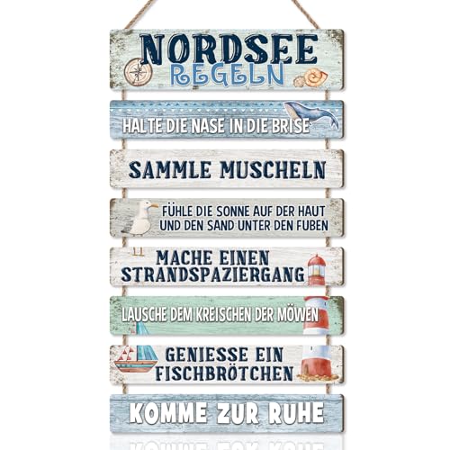 CHDITB Nordsee Regeln Schild,Deko Strand Und Meer,Strand Willkommensschild,Nautische Leuchtturm Deko Maritime,Sommerdeko Innen,Home Wandtür Meer Hängen Dekor Strand Sommer Thema Home Dekoration von CHDITB