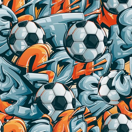 CHDITB Wandtattoo Fussball,Grau Orange Fußball Wanddeko,Wandtattoo für Kinderzimmer Jungen(44x300cm) Kinder Schlafzimmer Fussball Wandsticker,Sport Bälle Tapete für Kindergarten Spielzimmer von CHDITB