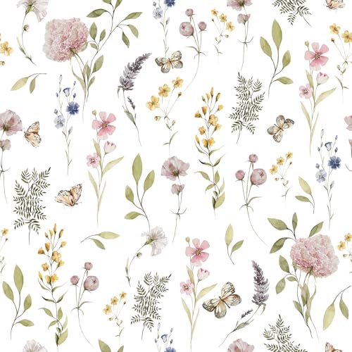 CHIDTB Bunte Blumen Wandaufkleber,Blumen Schmetterling Wandtattoo,Schlafzimmer Tapete Mädchen(44x300cm) Wildblumen Tapeten Selbstklebend,Pflanzen Wandsticker für Kinderzimmer Wohnzimmer Deko von CHDITB