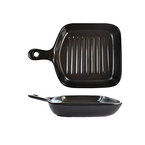 CHDWEY Obstschale Matte Square Ceramic Baking Tray Domestic Baked Rice Bowl Microwave Oven Baking Dish Tableware Dinner Plate(Black) von CHDWEY