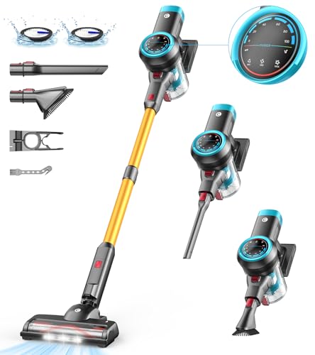 CHEBIO 45000Pa/550W/60Min Akku Staubsauger, Staubsauger Kabellos mit Selbststehendes Design, Staubsauger mit Anti-Tangle-Bürste und 5-Loch-Hocheffizienzfiltration für Hartböden, Teppich, Tierhaare von CHEBIO