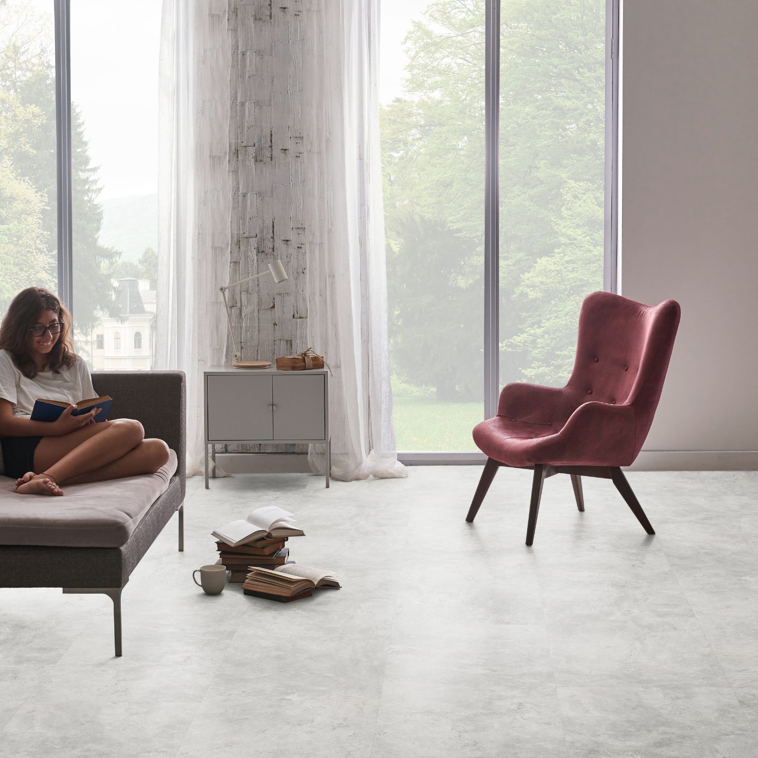Check expert Vinylboden 2153E Rahdener 914.4 x 457.2 x 2.5 mm Klebe Vinyl Steinoptik Beton Weiß von CHECK