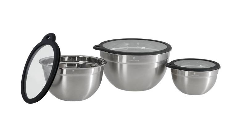 CHEF CUISINE International Schüssel BBQ Edelstahlschüsseln 3-TEILIG mit Glasdeckeln, Edelstahl, (Set, 3-tlg) von CHEF CUISINE International