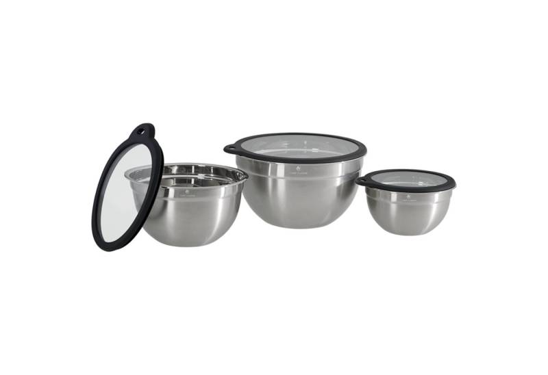 CHEF CUISINE International Servierschüssel Edelstahlschüsseln mit Glasdeckel 3er Set von CHEF CUISINE International