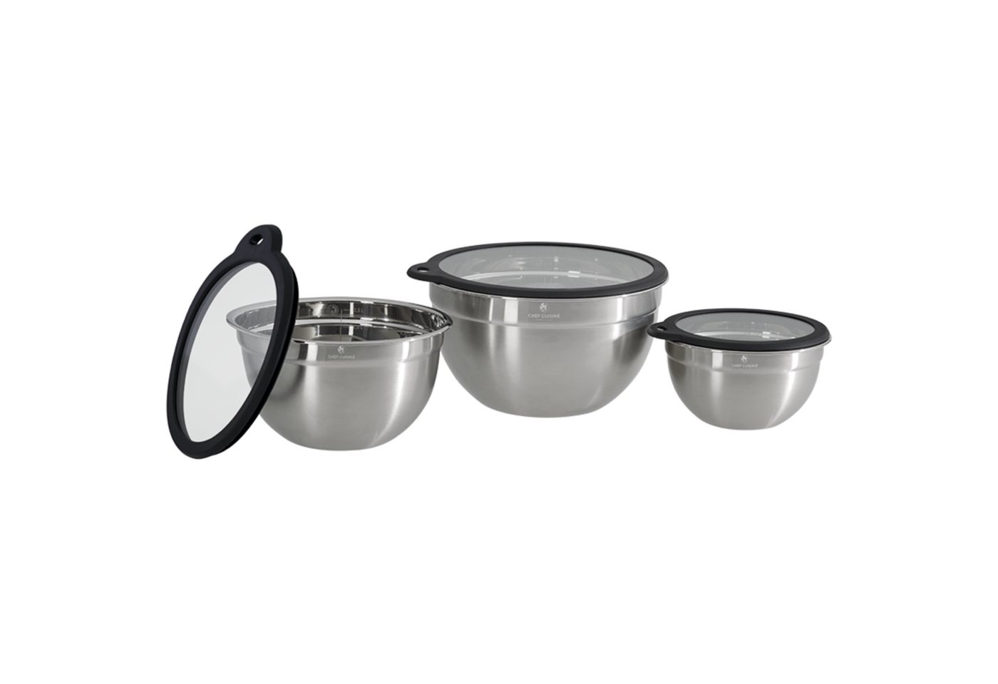 CHEF CUISINE International Servierschüssel Edelstahlschüsseln mit Glasdeckel 3er Set von CHEF CUISINE International