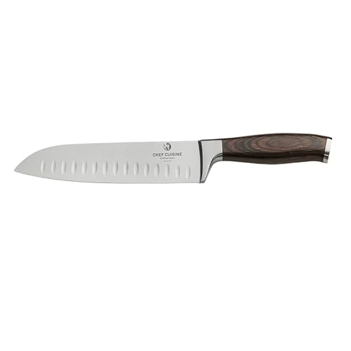 CHEF CUISINE Santoku-Messer, Klingenlänge 180 mm, Spezieller Klingenstahl, Eisgehärtet, Handgeschliffen & poliert, Fugenlose Verbindung, Ergonomischer Griff von Chef Cuisine International