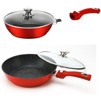 Wok Pfanne 30cm Induktion Aluguss mit Deckel Antihaft Bratpfanne abnehmbarer Griff Marmorbeschichtung Gastronomie Home Wokpfanne Rot - Cheffinger von CHEFFINGER