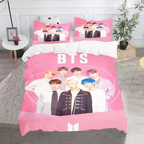 CHEFFS BTS Bettwäsche, Bangtan Jungen Bettwäsche 135x200 Für Jugendliche, BTS Bangtan Boys Bettwäsche-Set 3D Drucken Bettbezug (135 x 200 cm,2) von CHEFFS