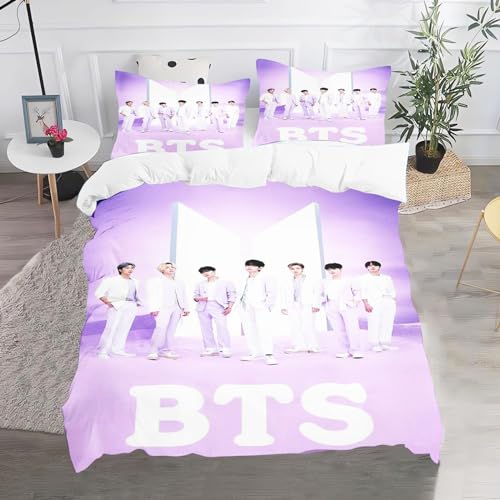 CHEFFS BTS Bettwäsche, Bangtan Jungen Bettwäsche 135x200 Für Jugendliche, BTS Bangtan Boys Bettwäsche-Set 3D Drucken Bettbezug (135 x 200 cm,3) von CHEFFS