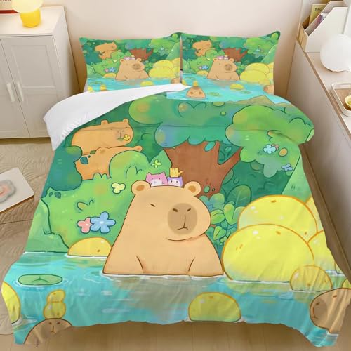 CHEFFS Capybara Bettwäsche 135x200cm Kinder Capybara Liebhaber Bettbezug Set, Kinder Capybara Liebhaber Bettbezug Mikrofaser Nette Capybara Bettbezug mit Reißverschluss (135 x 200 cm,1) von CHEFFS